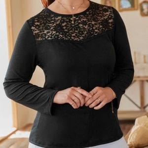 Black long sleeved tee with lace accent